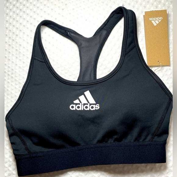 Spots Bra XS ADIDAS LOGO Spell Out Black Don't Rest Alphaskin M Support Trainer - Picture 1 of 13